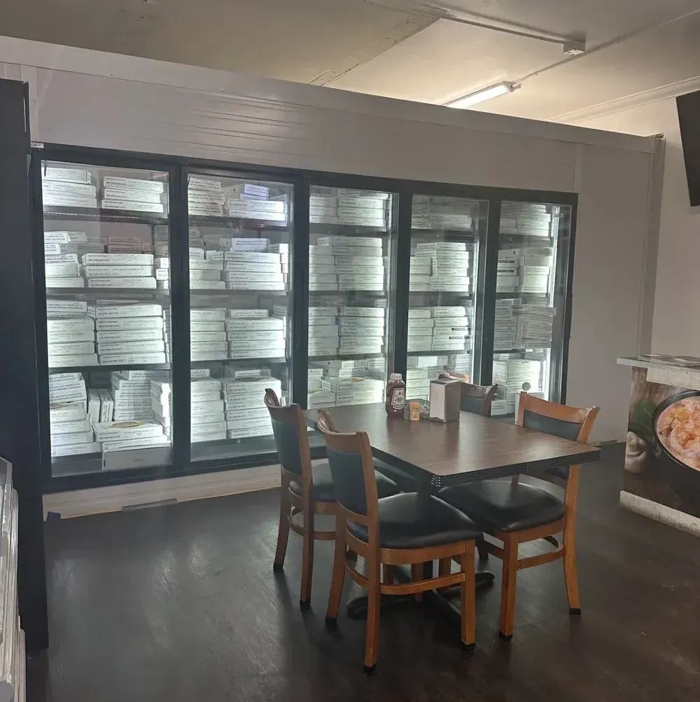 Malley's Seafood retail market display cases and indoor seating area