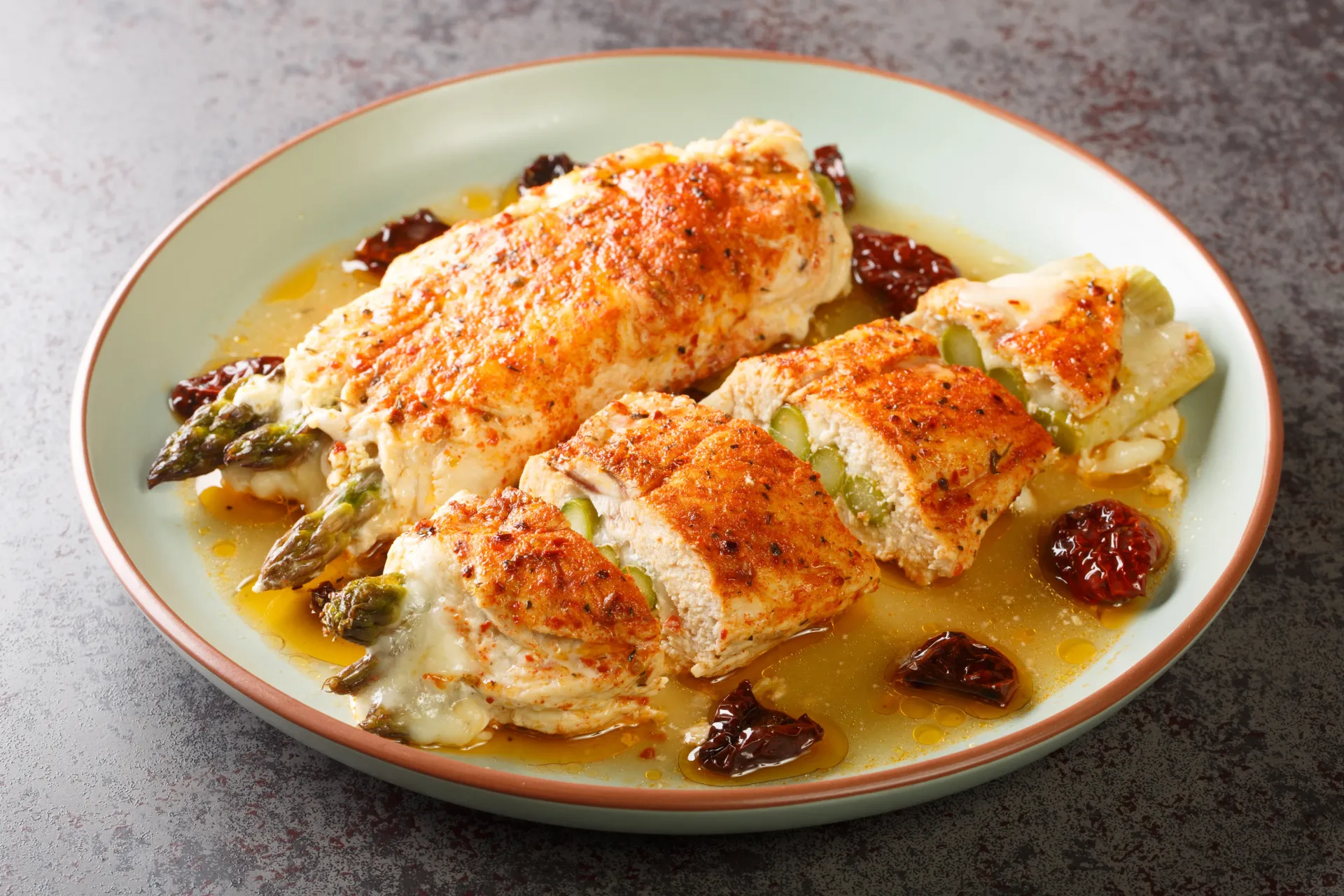 [SQ7469054] Chicken Breasts with Wild Mushrooms, Asparagus, Sundried Tomato (with Bacon) - Gluten-free